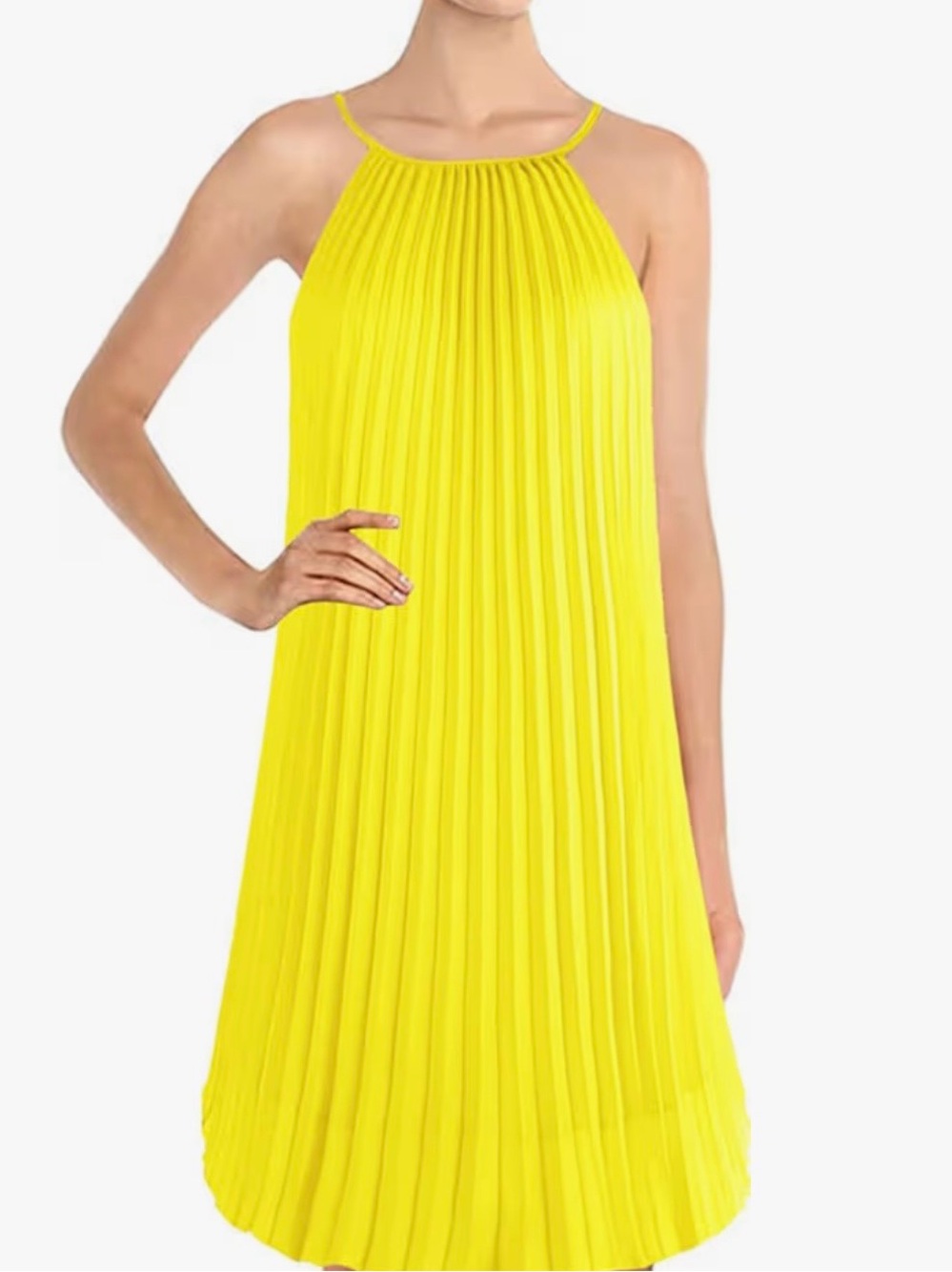 Yellow Pleated Swing Dress - Women
